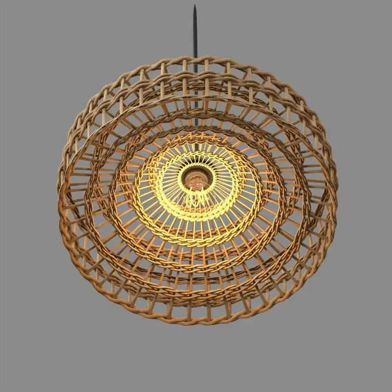 Circular Layered Bamboo Ceiling Lamp – Handwoven Modern Pendant Light