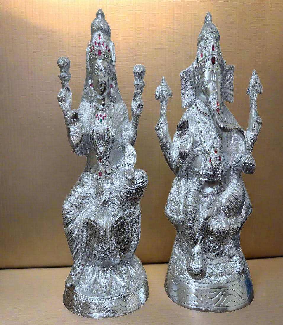 White Metal Laxmi & Ganesha