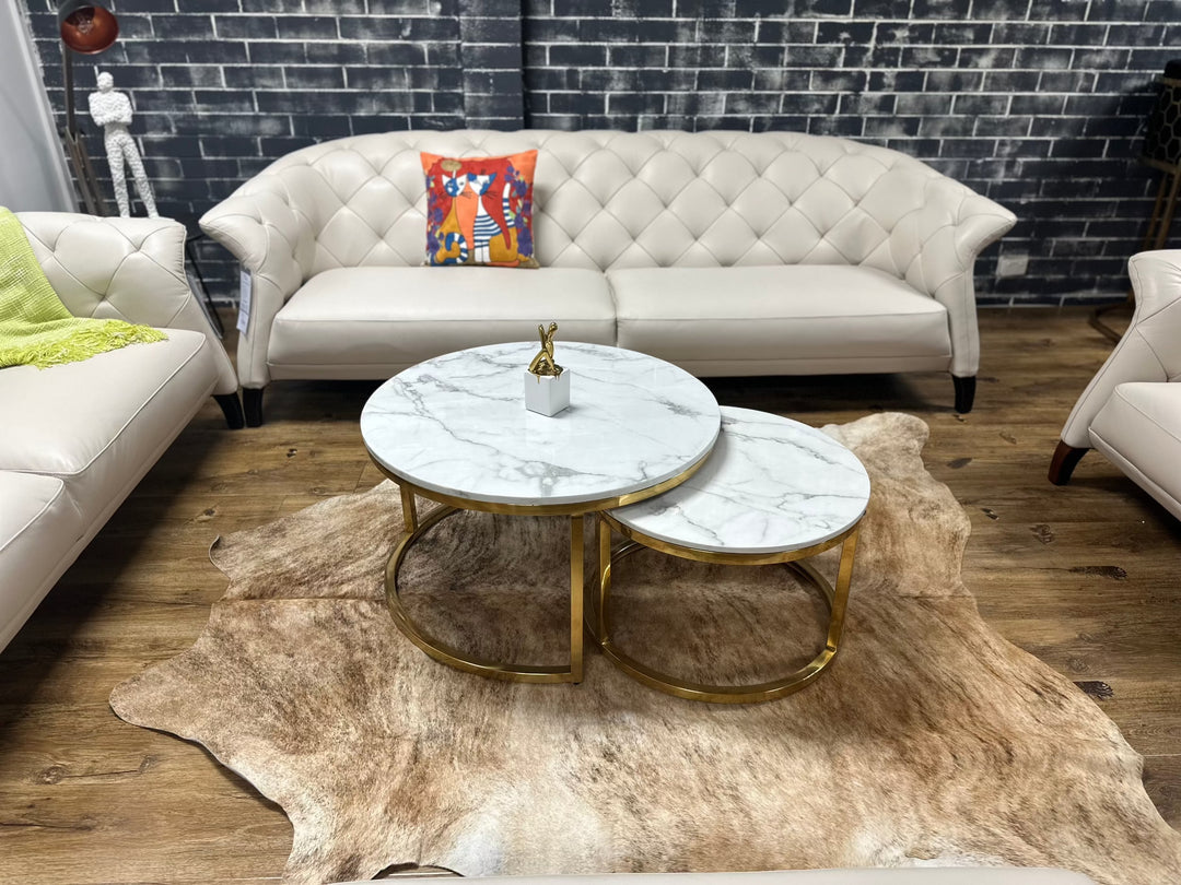 White & Black Marble Round Coffee table