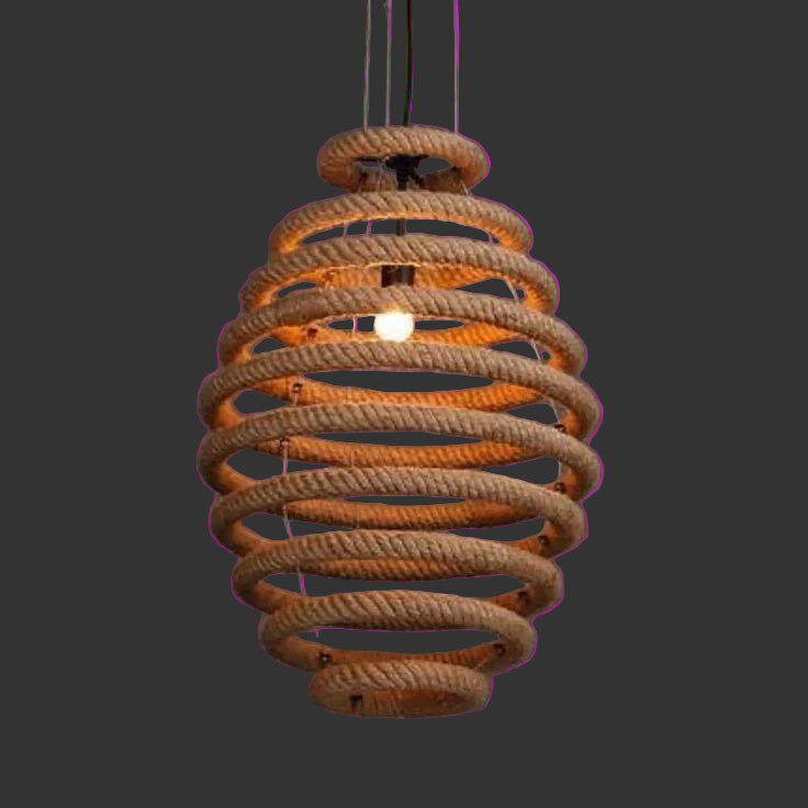 Spiral Rope-Style Bamboo Hanging Lamp – Artistic Boho Statement Lighting