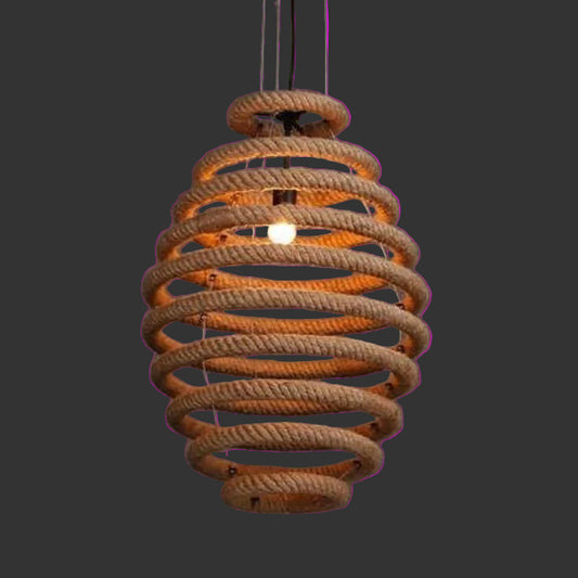 Spiral Rope-Style Bamboo Hanging Lamp – Artistic Boho Statement Lighting