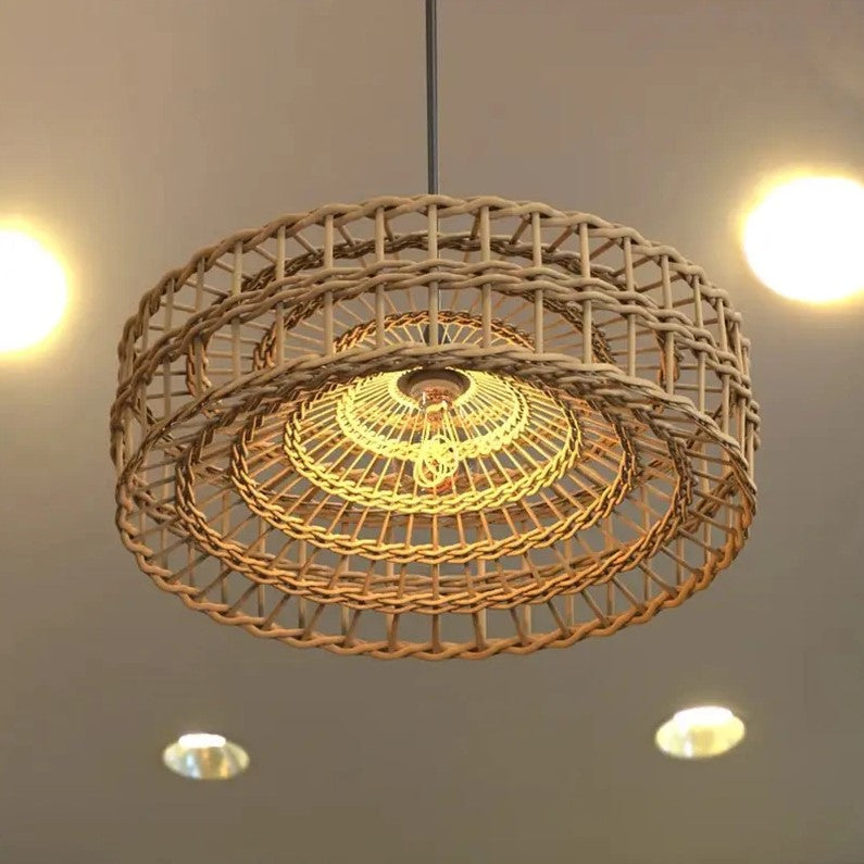 Circular Layered Bamboo Ceiling Lamp – Handwoven Modern Pendant Light