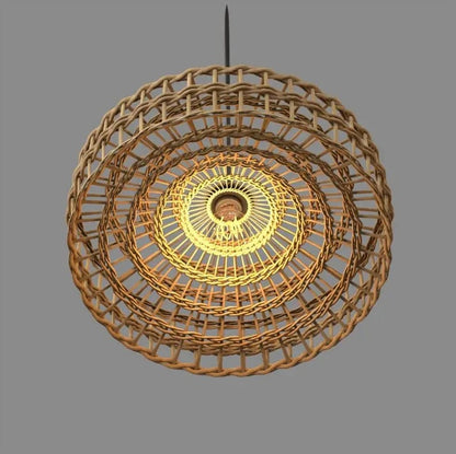 Circular Layered Bamboo Ceiling Lamp – Handwoven Modern Pendant Light
