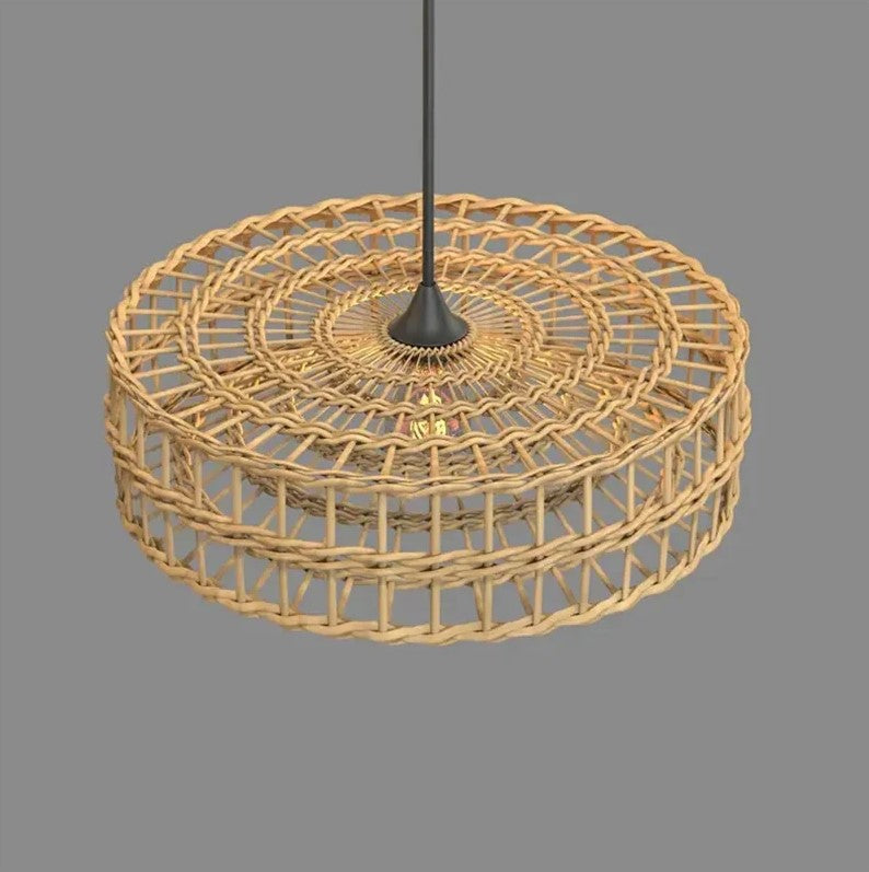 Circular Layered Bamboo Ceiling Lamp – Handwoven Modern Pendant Light