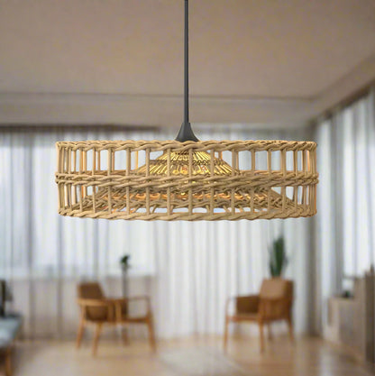 Circular Layered Bamboo Ceiling Lamp – Handwoven Modern Pendant Light