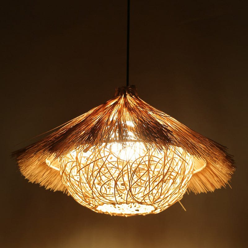 Handwoven Hut Style Bamboo Ceiling Lamp – Boho Rustic Lighting