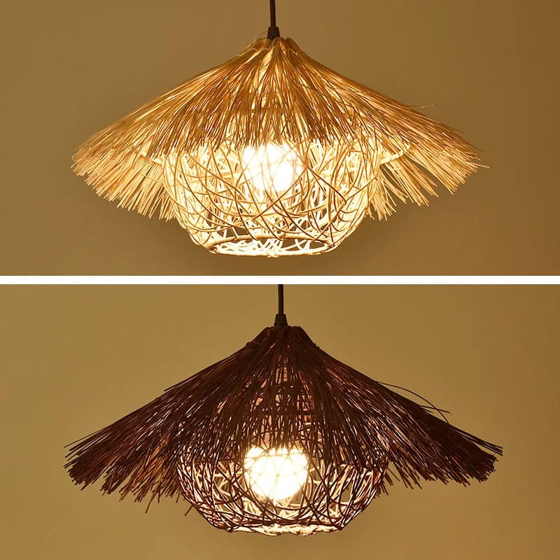 Handwoven Hut Style Bamboo Ceiling Lamp – Boho Rustic Lighting