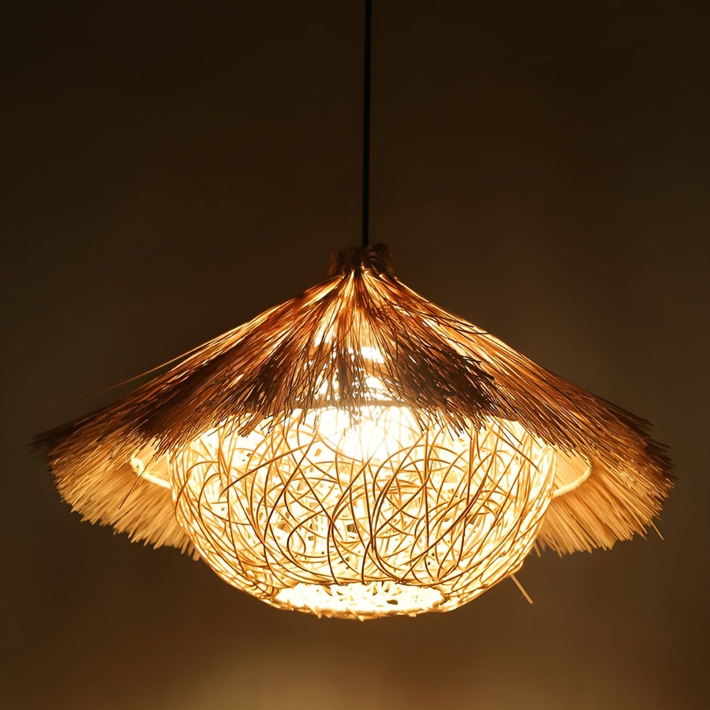 Handwoven Hut Style Bamboo Ceiling Lamp – Boho Rustic Lighting