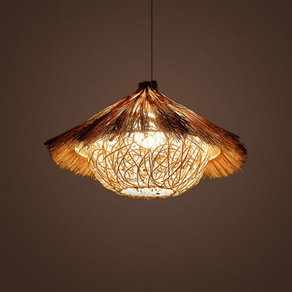 Handwoven Hut Style Bamboo Ceiling Lamp – Boho Rustic Lighting
